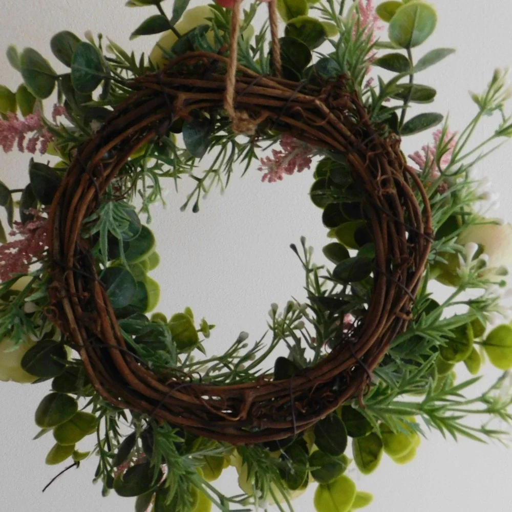 Dusty Miller Mini Wreath, Eucalyptus,‎ Yellow Flowers, Candle Ring